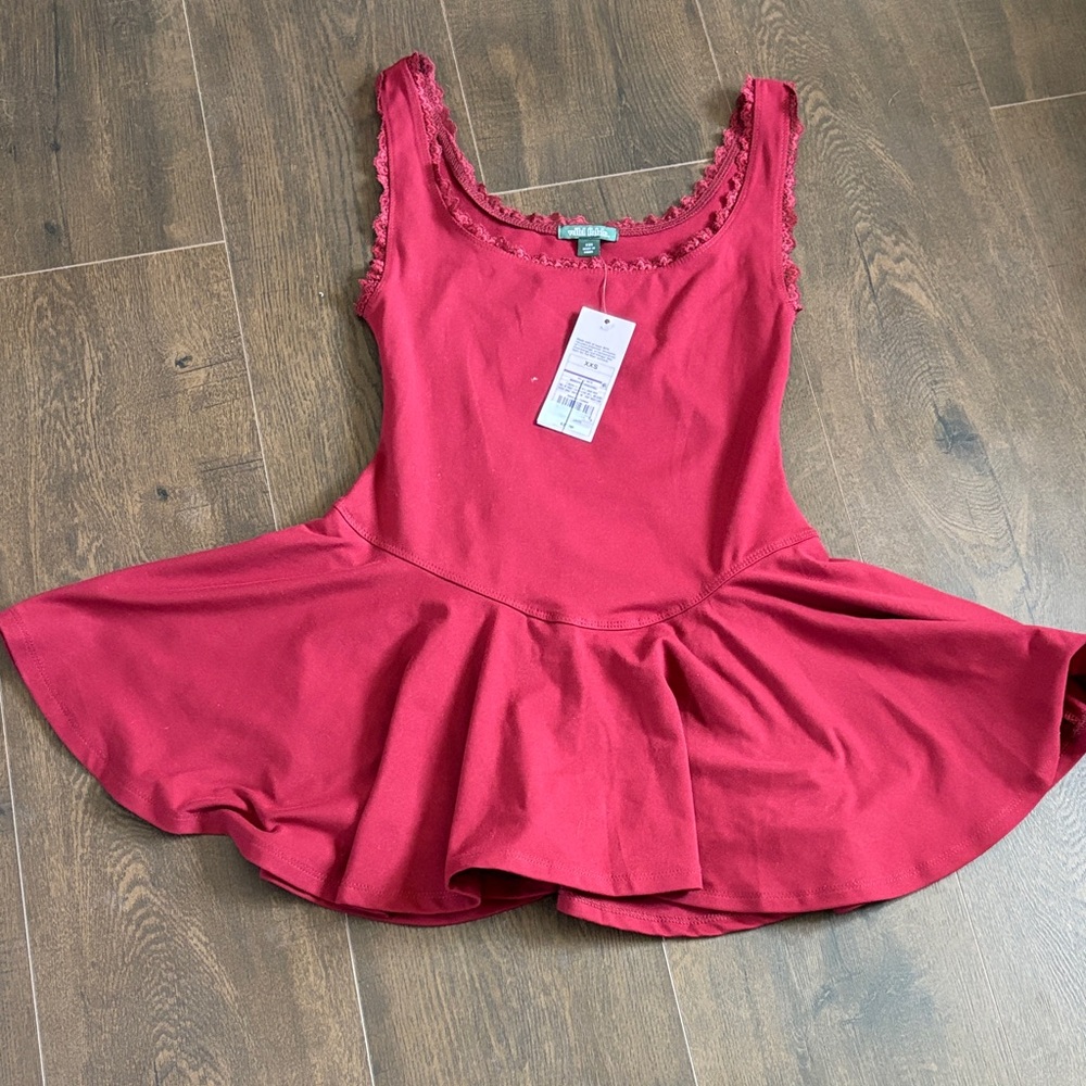 Girls' Raspberry Red Tank Skater Dress with Lace Trim